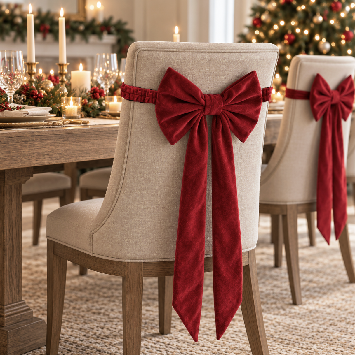 4x Velvet Christmas Chair Bow Decorations