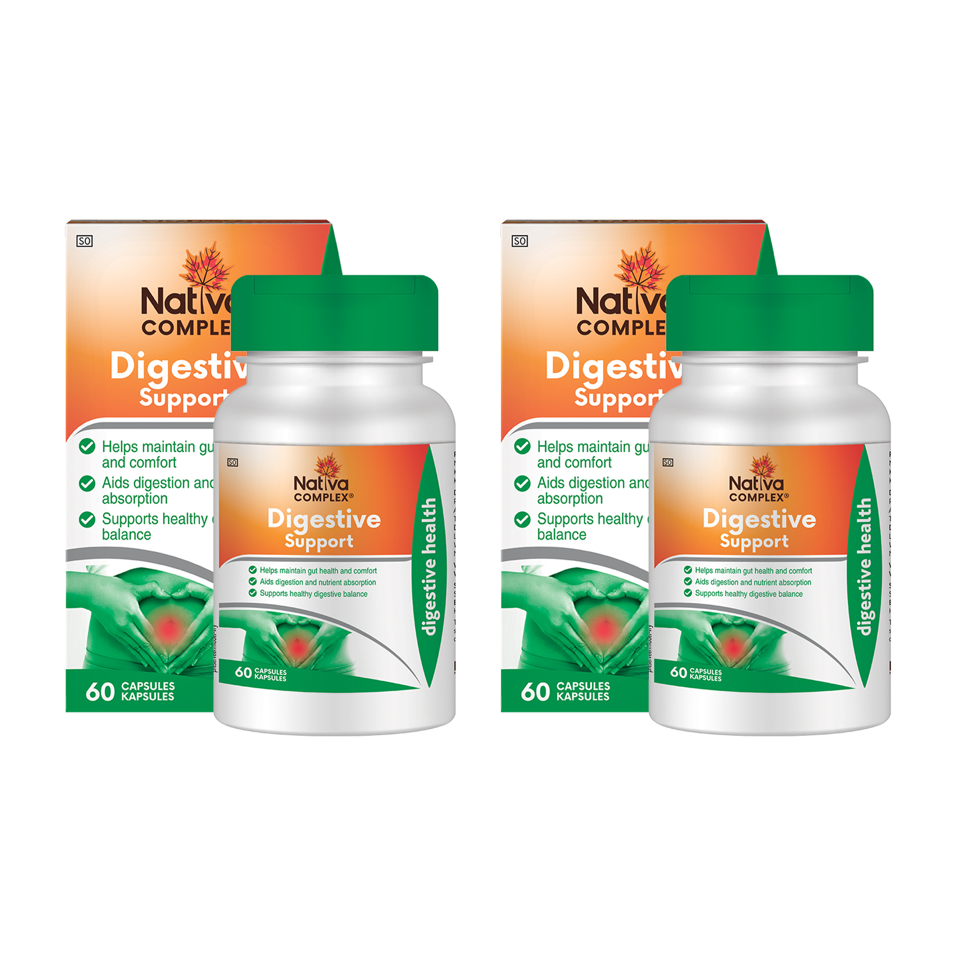 2x 60's Digestive Support Capsules with 4-Strain Probiotics