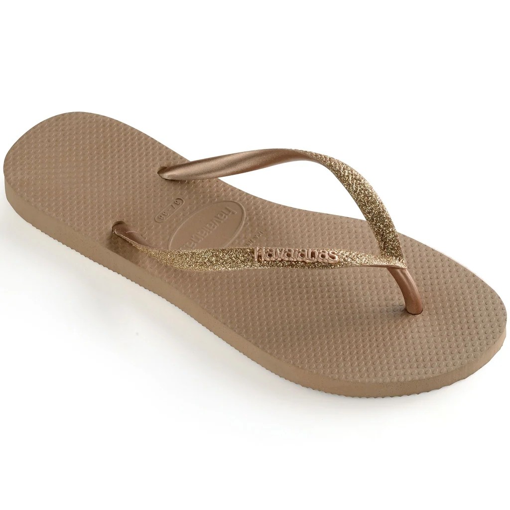 Ladies Slim Glitter Rose Gold Flip Flops