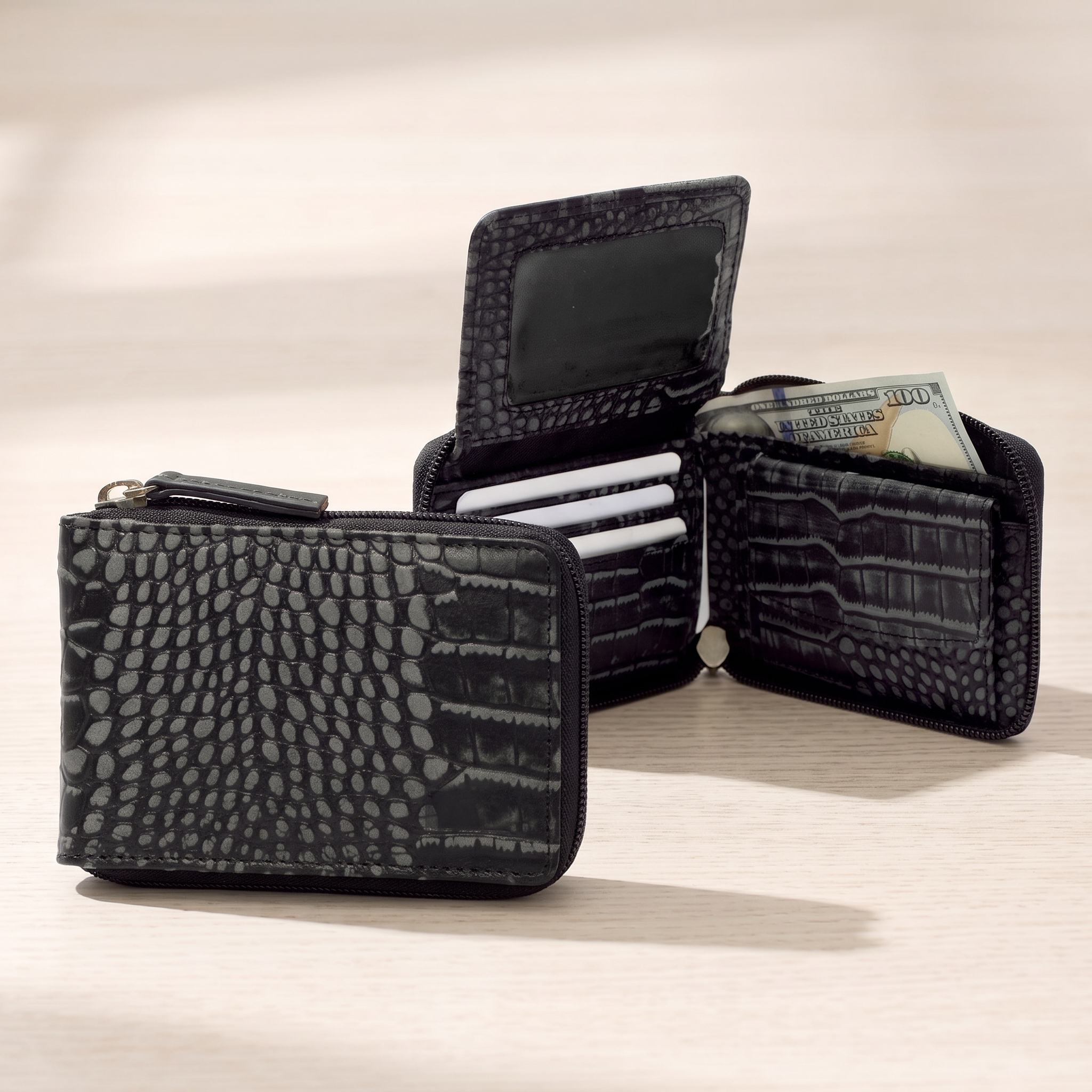 Genuine Leather Large Zip Around Wallet
