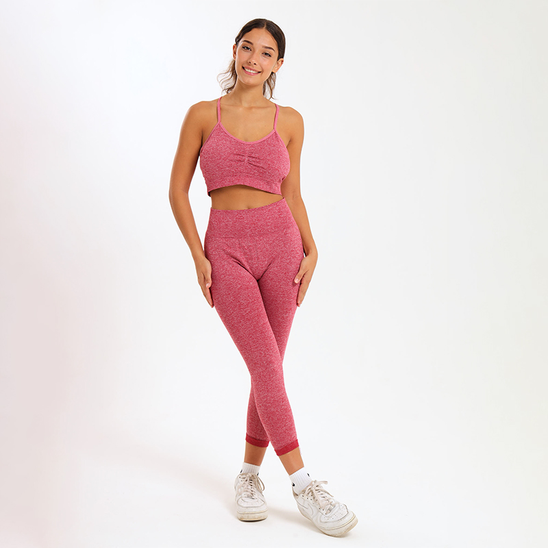 Ladies 2-Piece High-Impact Gym Leggings and Crop Top Bra Set