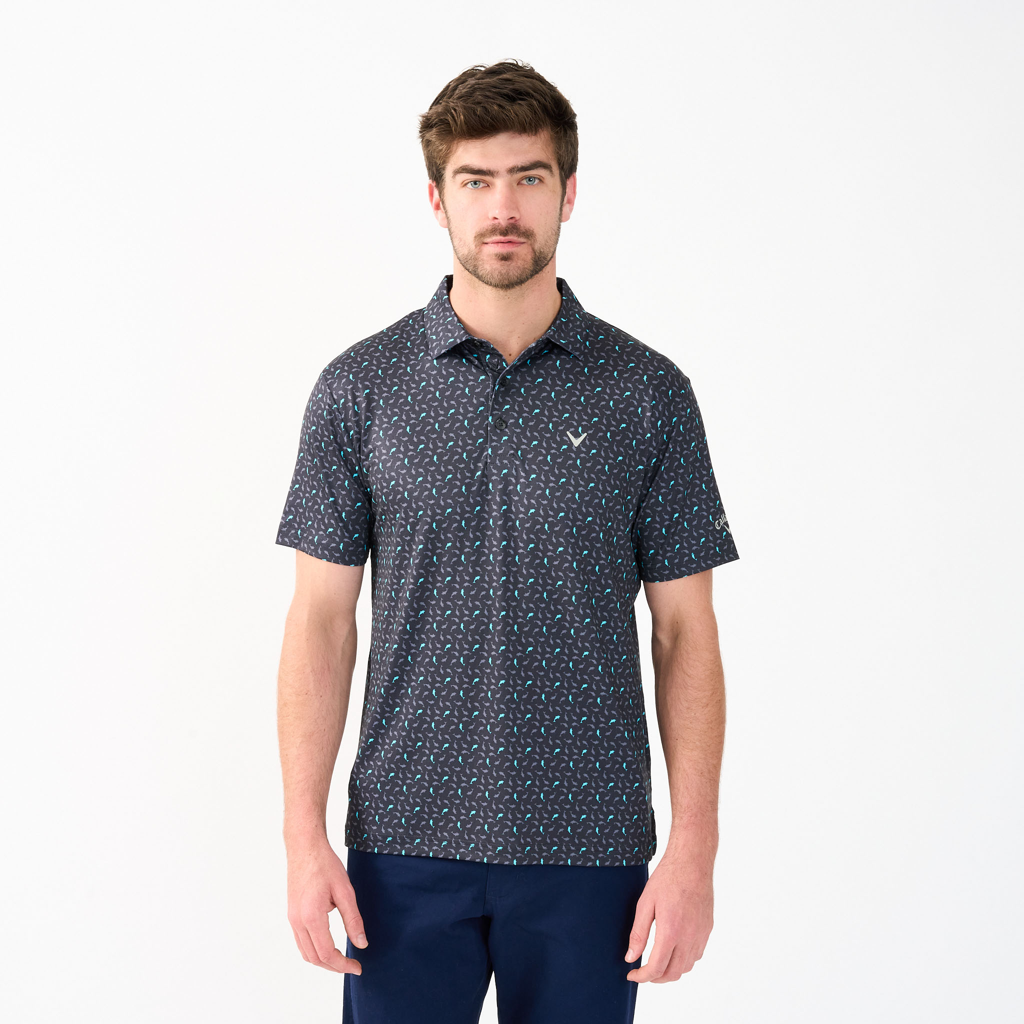 Men's Dolphin Print Short Sleeve Polo Shirt