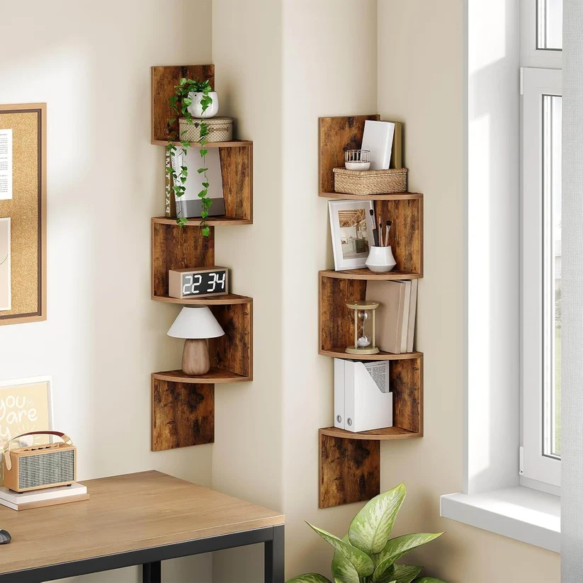 2x 5-Tier Corner Wall Shelves