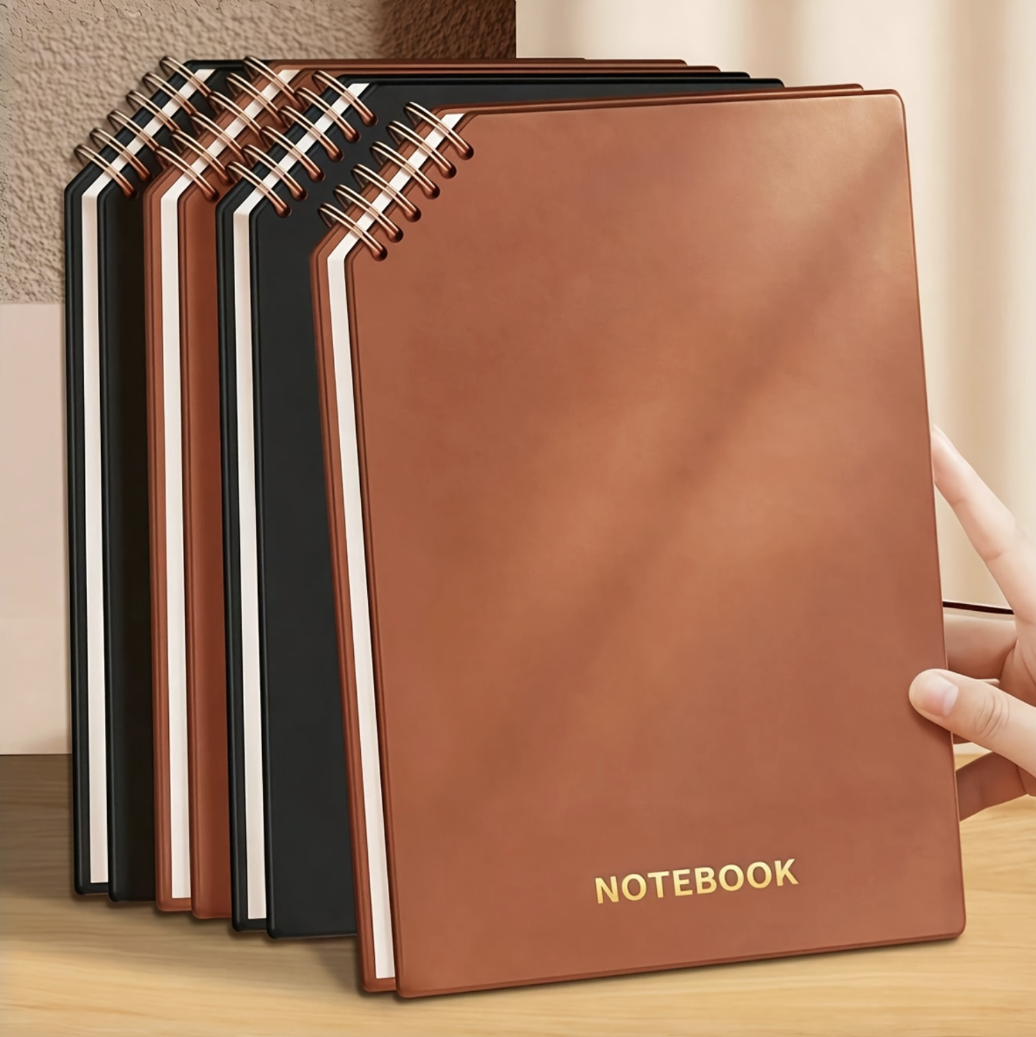 PU Leather Spiral-Bound Notebook with Diagonal Binding