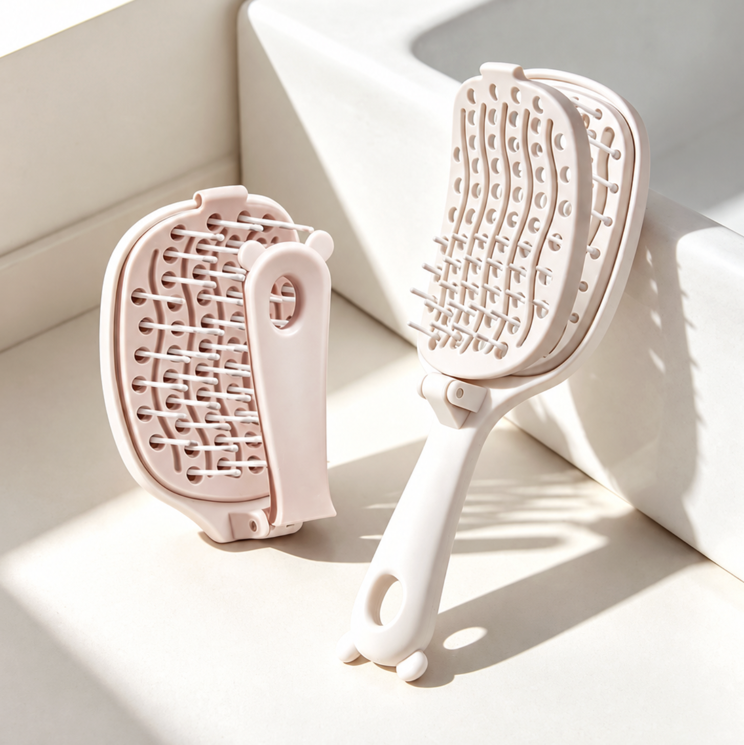 Foldable Self-Cleaning Detangling Hair Brush