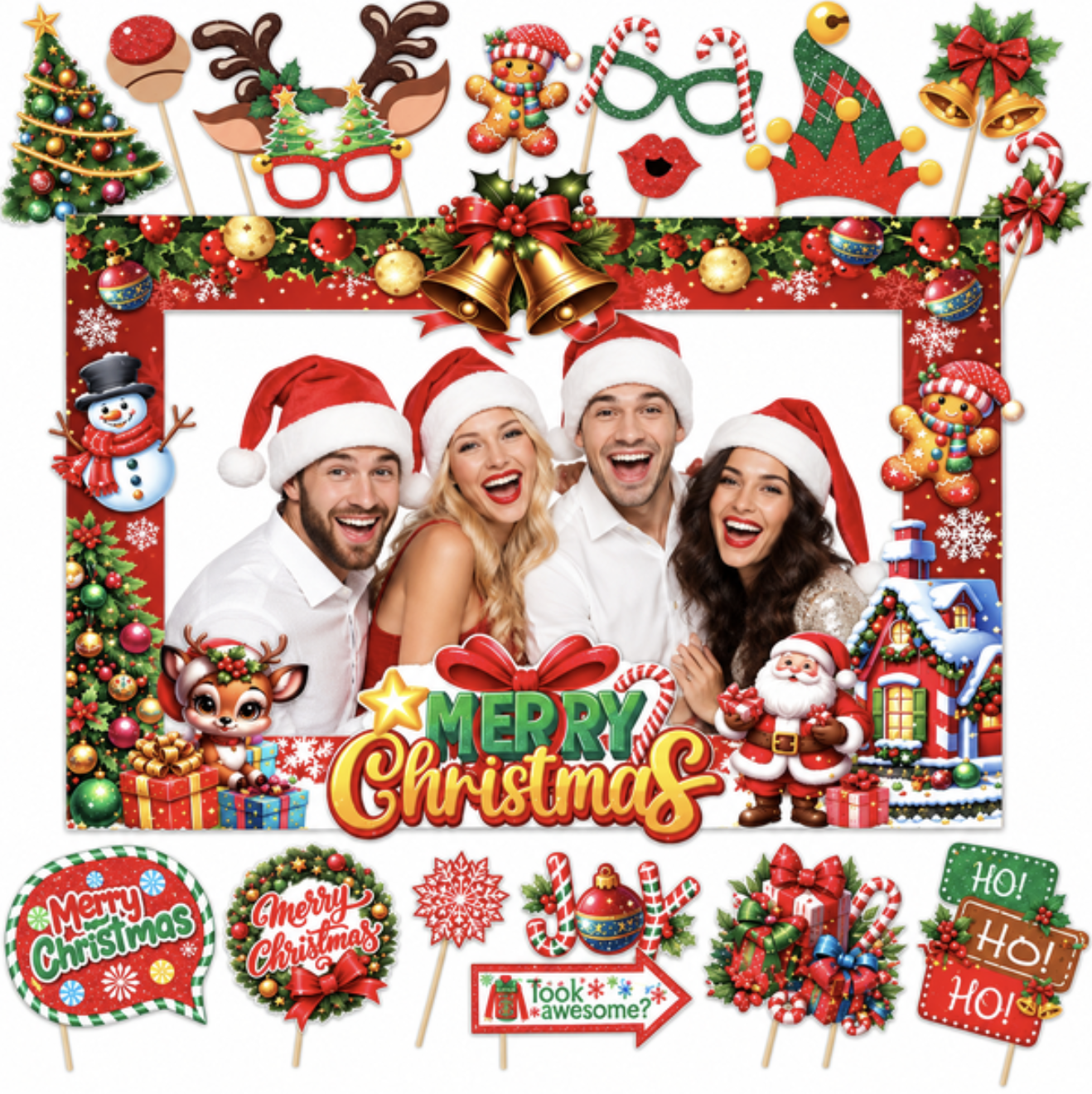 31-Piece Christmas Photo Booth Frame and Props Set