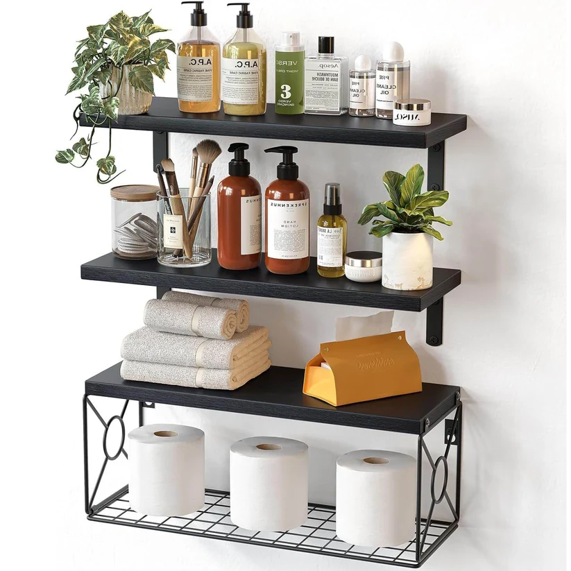 3-Piece Floating Shelf and Decorative Basket Set
