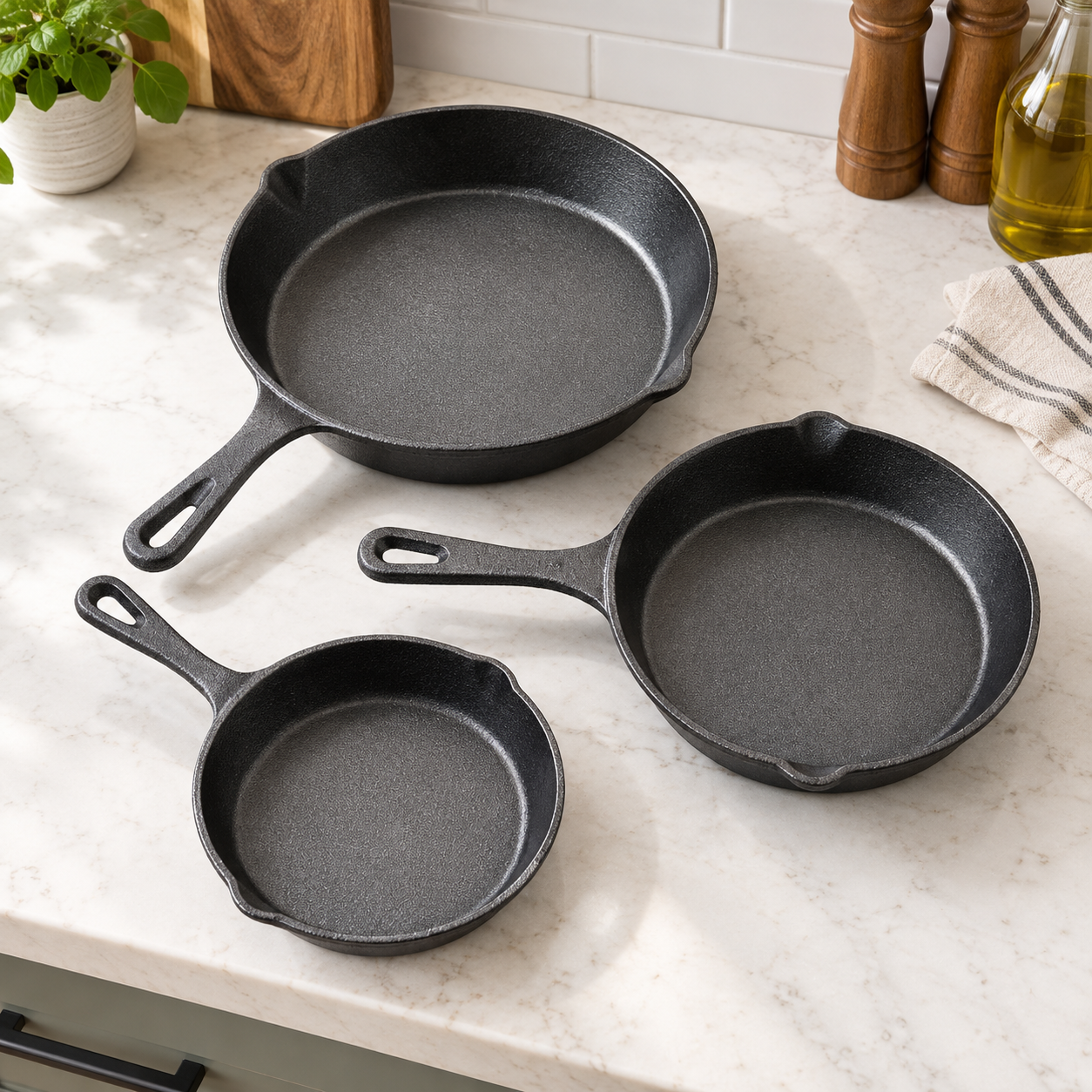 3-Piece Cast Iron Skillet Pan Set