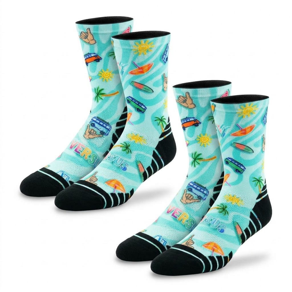 2x Pairs of Unisex Summer Vibes Active Crew Socks