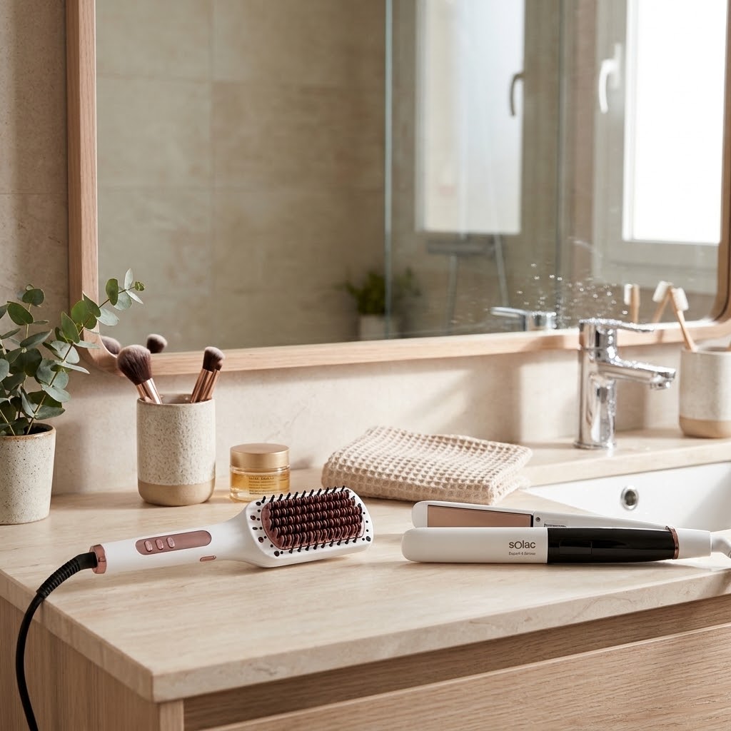 Hair Straightener with Adjustable Heat (Model: S90105300) and Hot Brush (Model: S90105500) Set