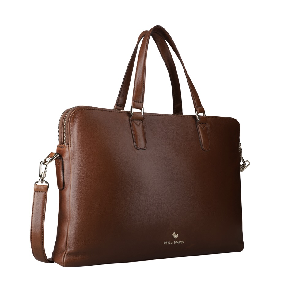 Genuine Leather Caste 15" Brazilian Tan Laptop Briefcase