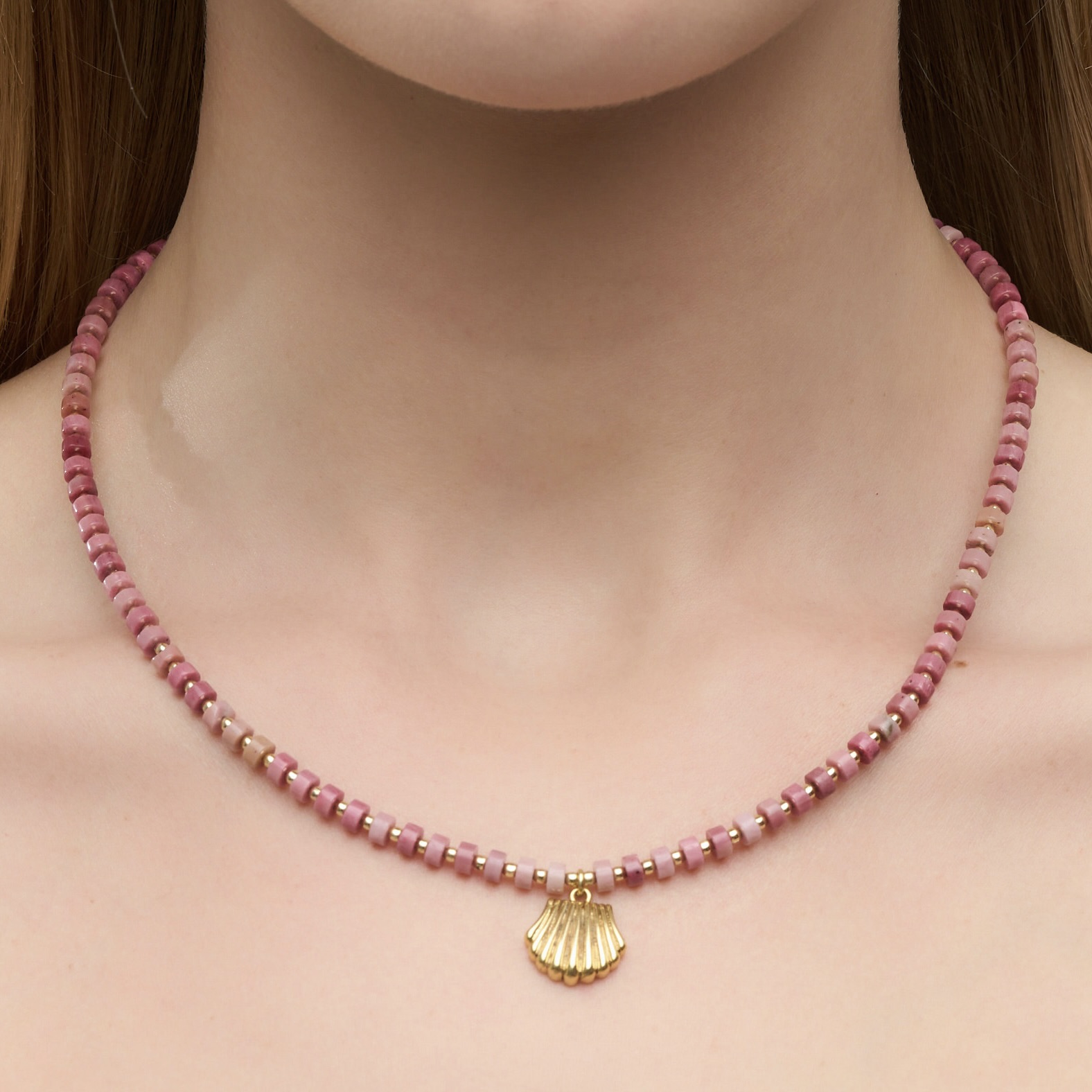 18k Gold-Plated Beaded Stone Bea Pendant Necklace