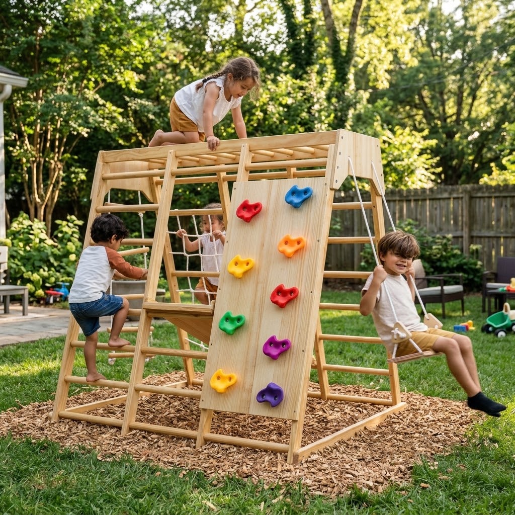 7-in-1 Wooden Playground Jungle Gym