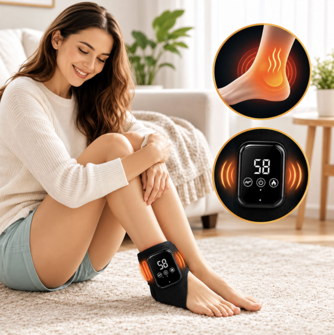 Rechargeable Ankle Heating Pad with Vibration Massager