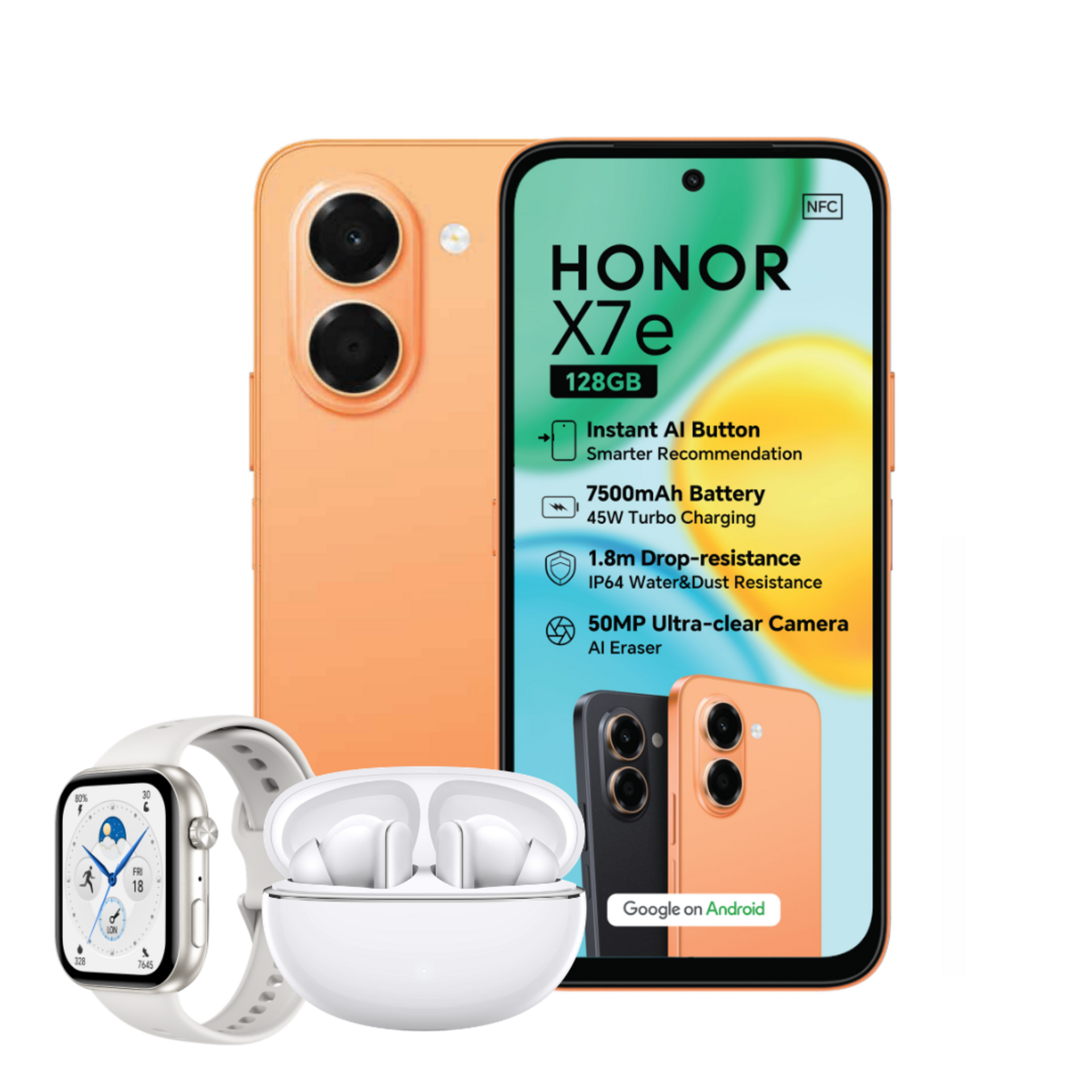 X7e Smartphone 6GB+128GB, Watch 2i and Earbuds X8i Bundle