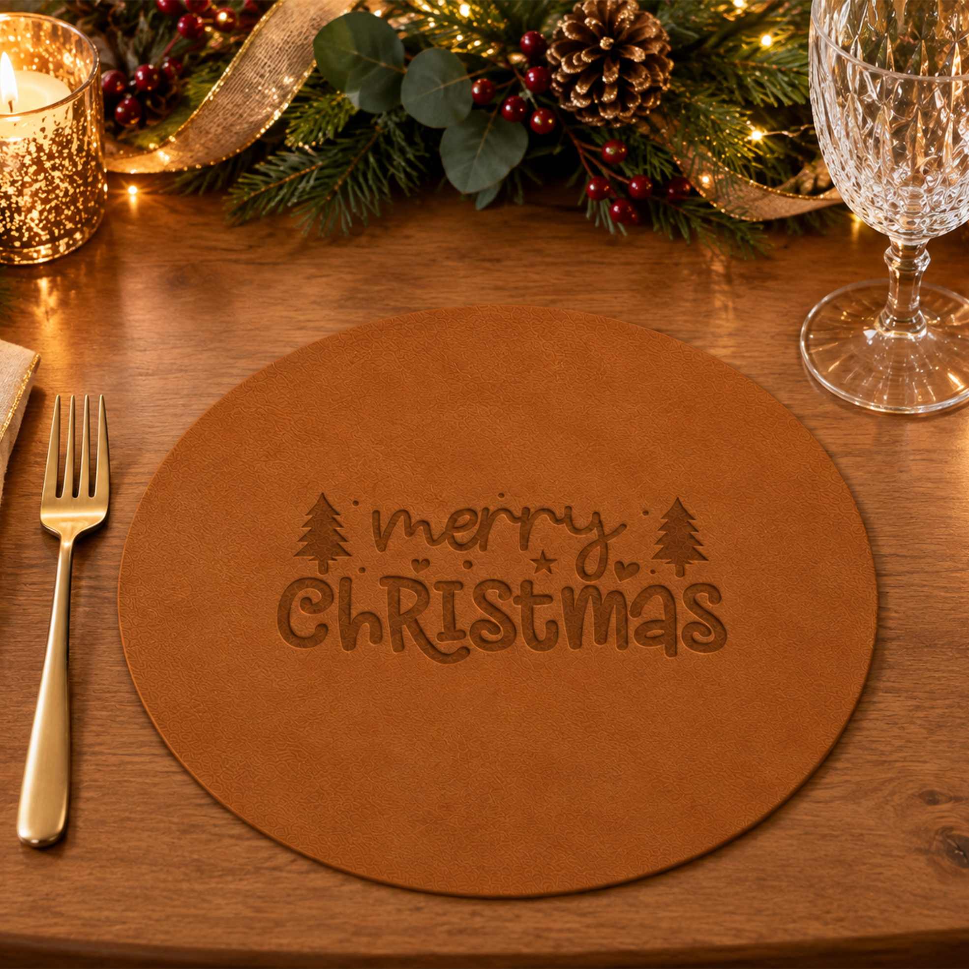 6x Vegan Leather Christmas Placemats