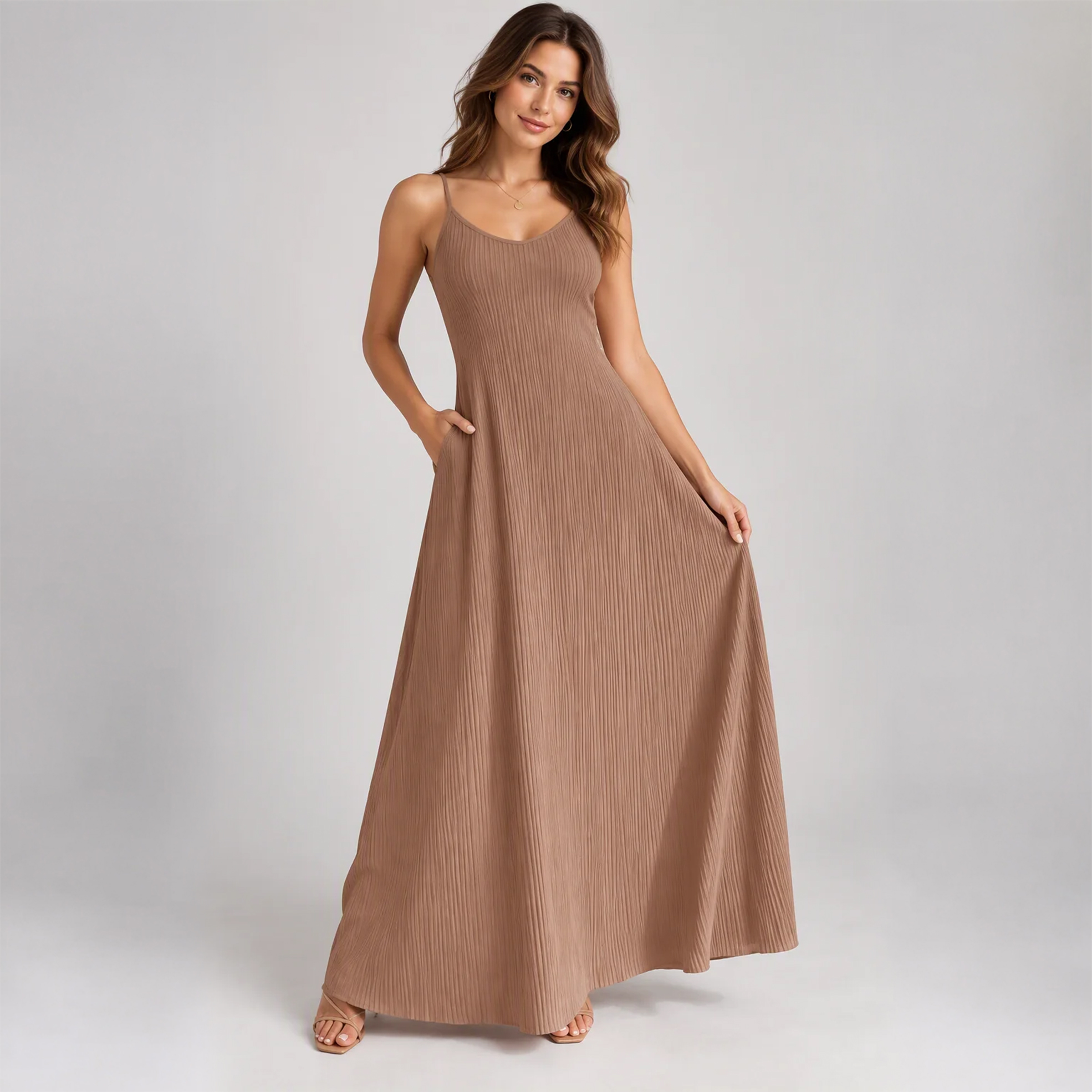 Ladies Textured Sleeveless Spaghetti Maxi Dress