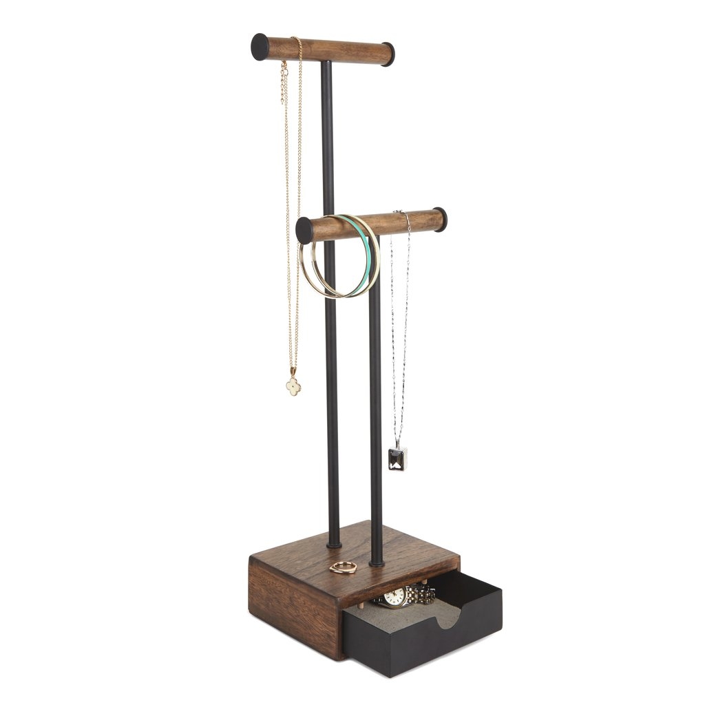 32 off on Walnut & Black Metal Pillar Jewelry Stand