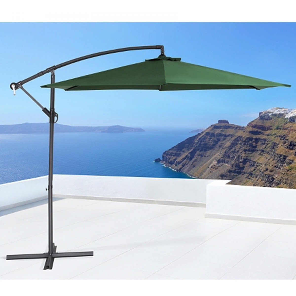 fine living vogue patio umbrella Patioslife Aegis 10ft Round Cantilever with solar LED lights | Premium Cover | Large Base Base Recommendation Outdoor Vogue Cantilever Umbrella
