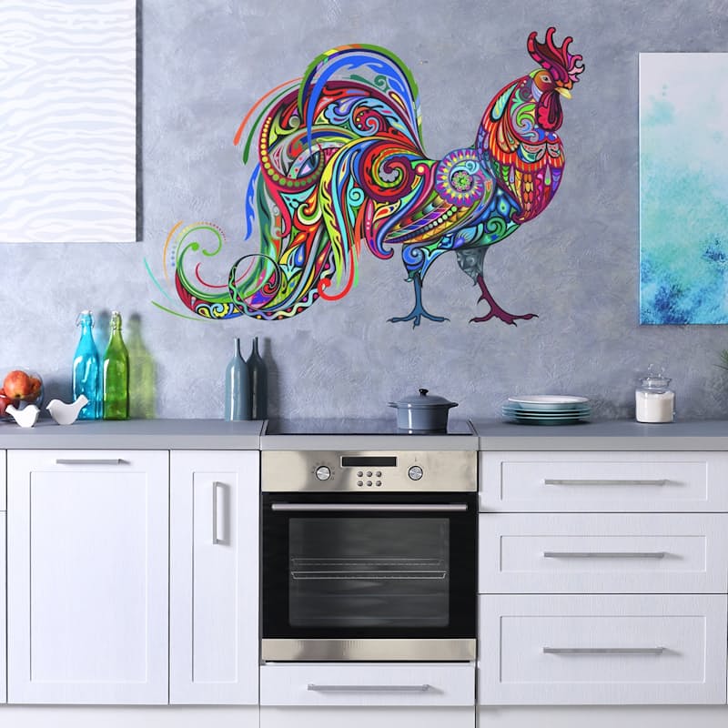 Colourful Rooster Wall Art Decal (60 x 41)