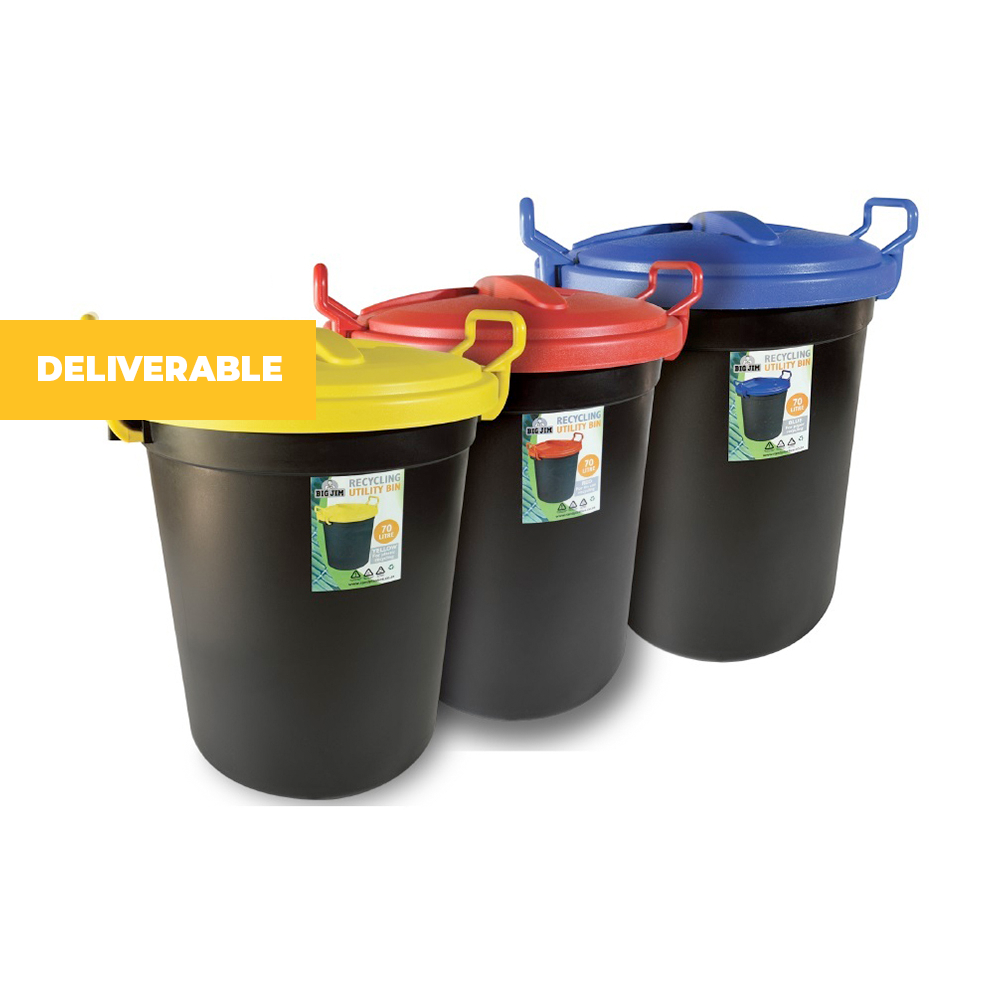 8 off on Set of 3 70L MultiColoured Recycling Bins