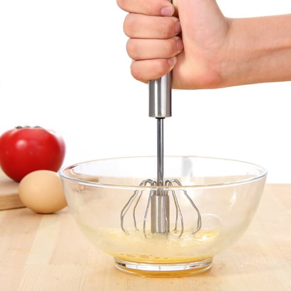 3x Stainless Steel Rotary Push Action Egg Whisks