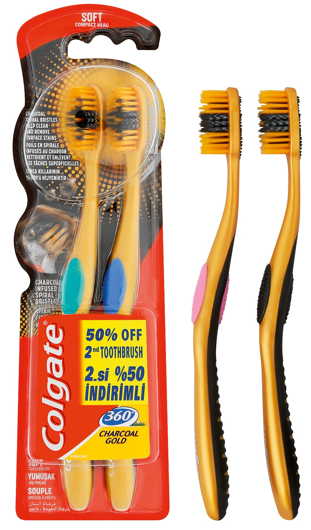 22 off on Pack of 6 2Pack 360° Charcoal Gold Soft Toothbrushes (12