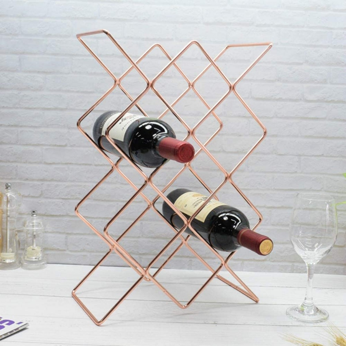 34 off on 10 Bottle Rose Gold Diamond Shaped Wine Rack