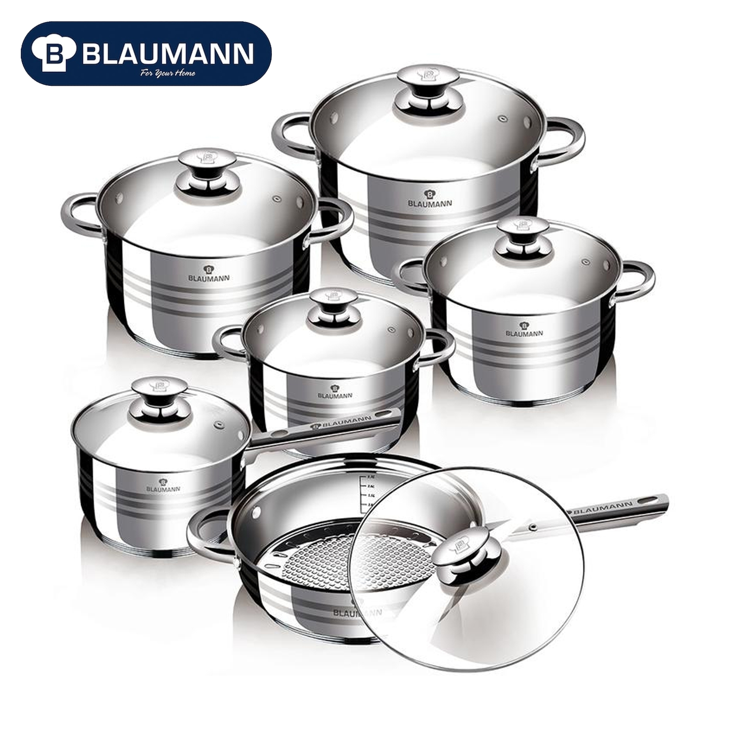 12-Piece Stainless Steel Jumbo Cookware Set with Glass Lid