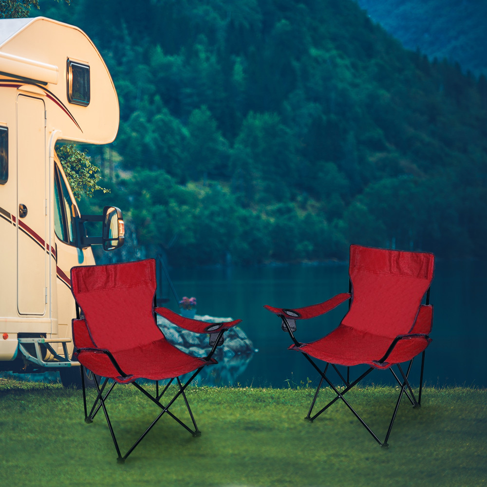 30 off on Set of 2 Camping Chairs with Drink Holder (Holds 90kg)