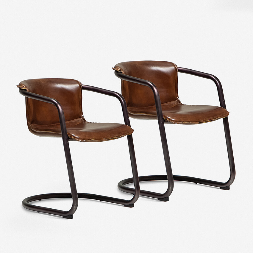 10% off on Set of 2 Vintage Leather Dining Chairs