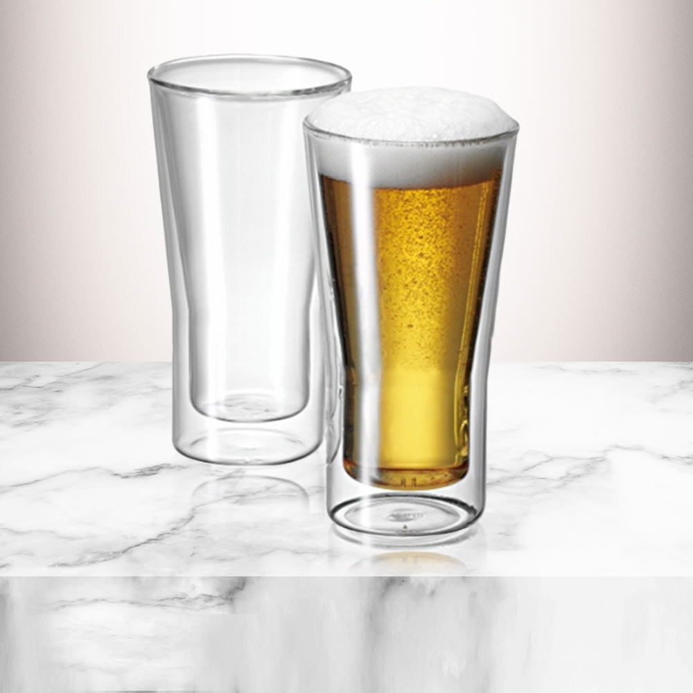 2x 350ml Uno Twin Wall Beer Glasses