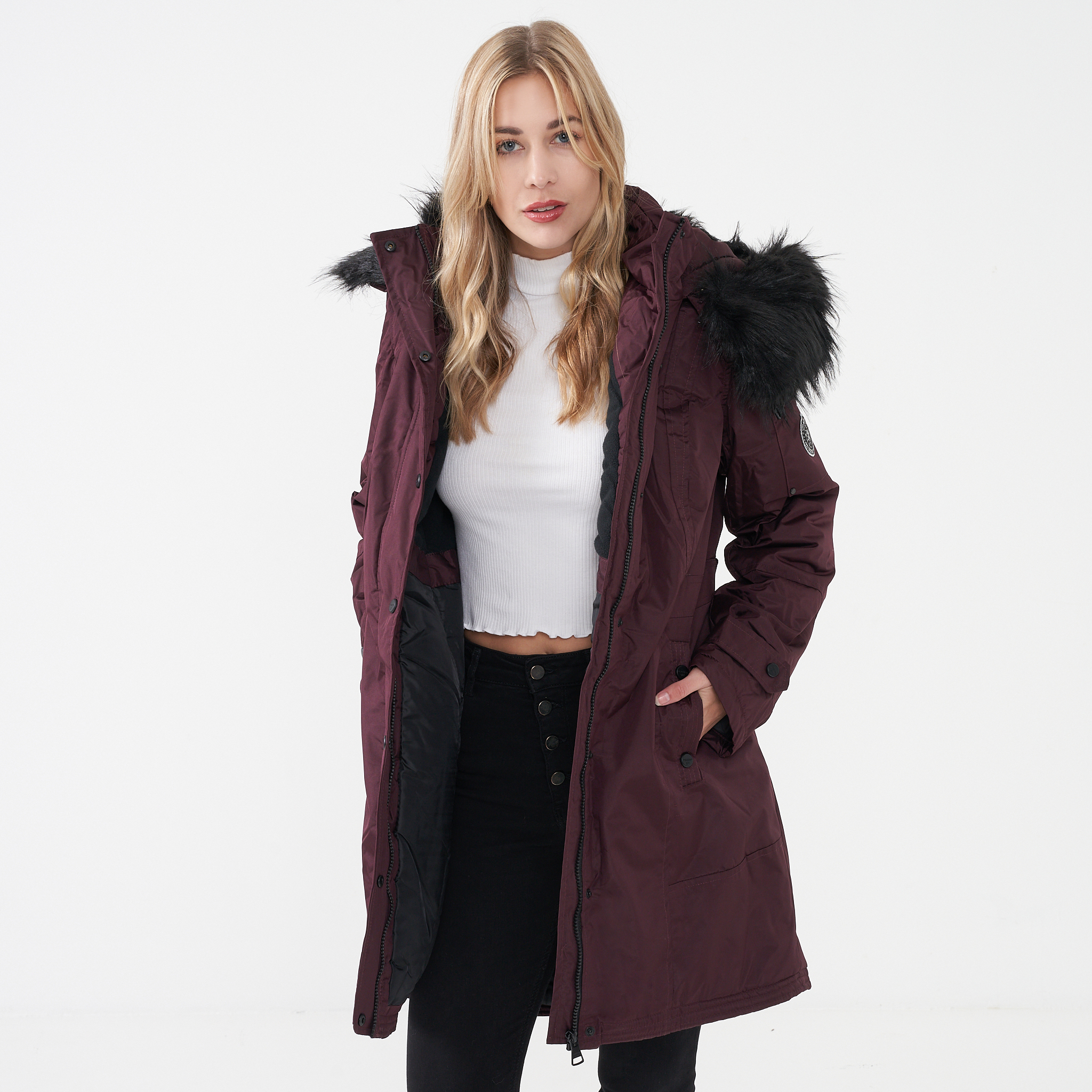 Burgundy winter coats ladies Clearance