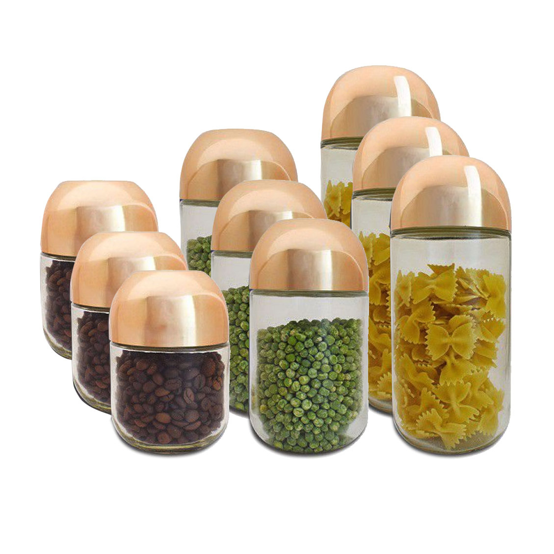 34 off on Set of 9 Rose Gold and Glass Storage Jars