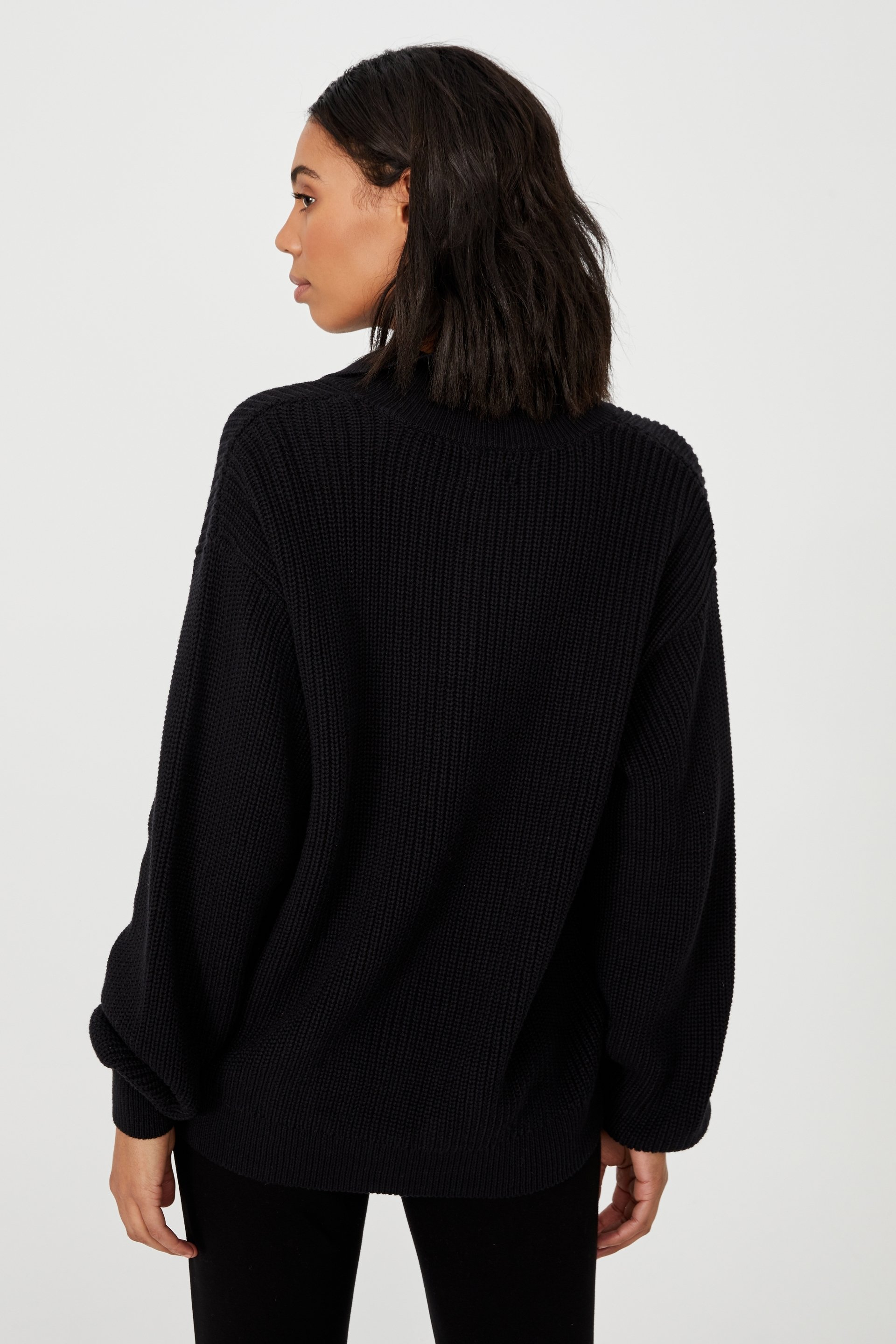 Ladies Dad Rib Collar Cotton Cardigan 