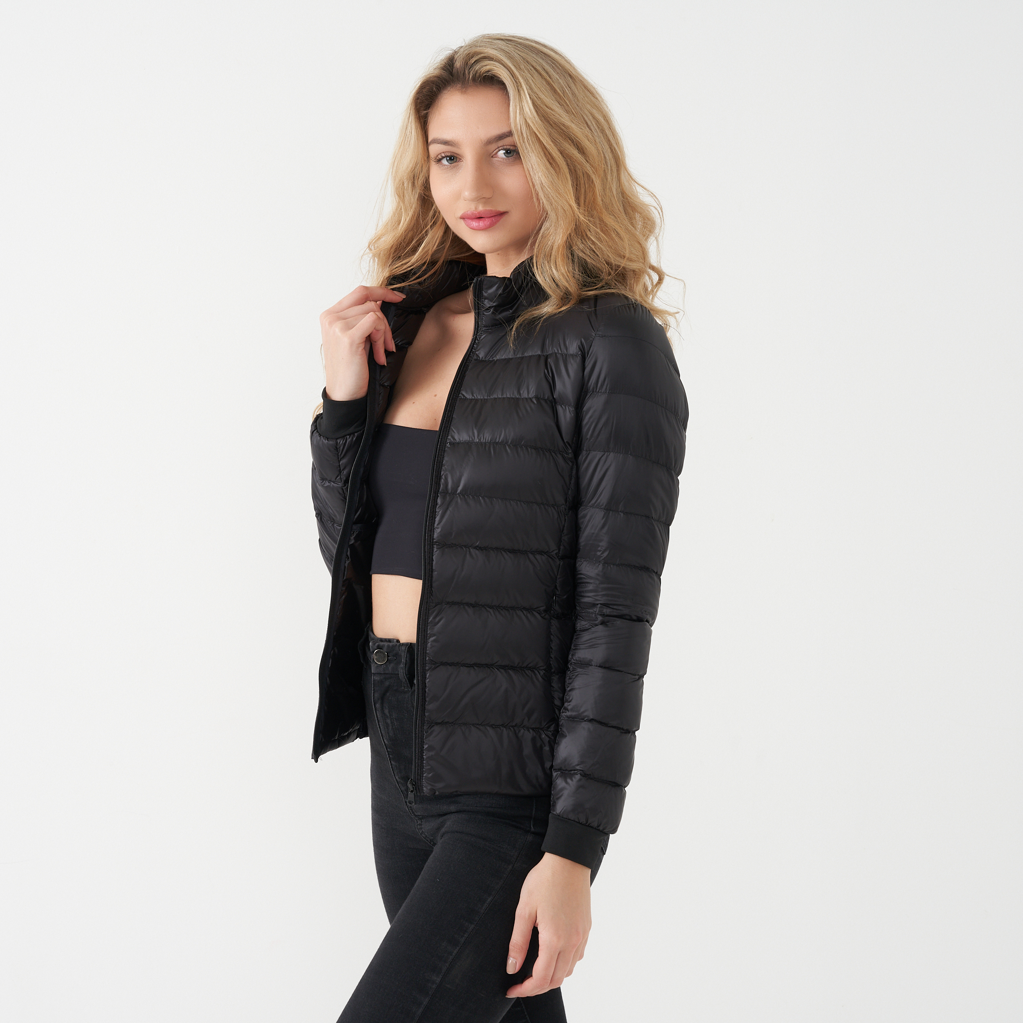 black puffer jacket lightweight