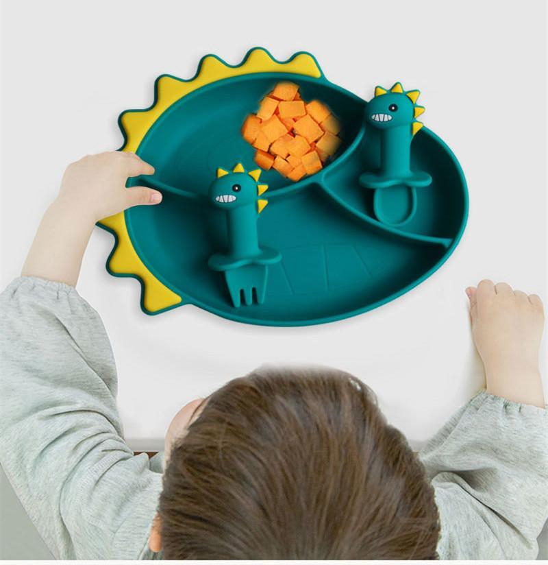 35 off on Silicone Dinosaur Plate and Utensils OneDayOnly