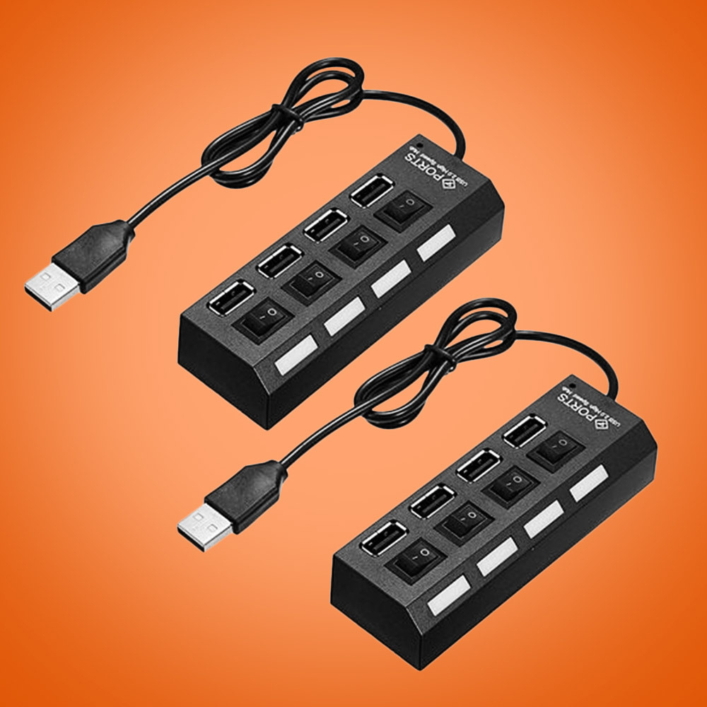 2x 4-Port SuperSpeed USB 2.0 Hubs with Individual On/Off Switches