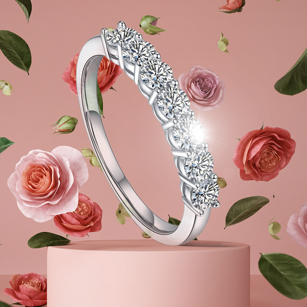 7 Stone Half Eternity Wedding Band Set