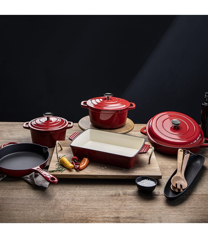 Nouvelle Cast Iron 8 Piece Cookware Set - Red