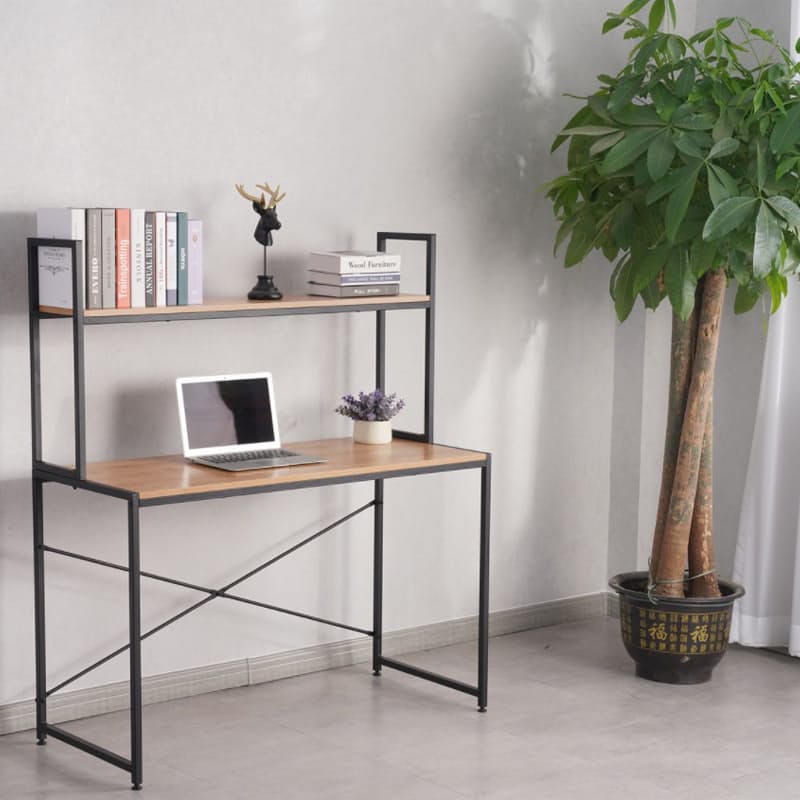 Office Black Metal Frame Desk with Top Shelf