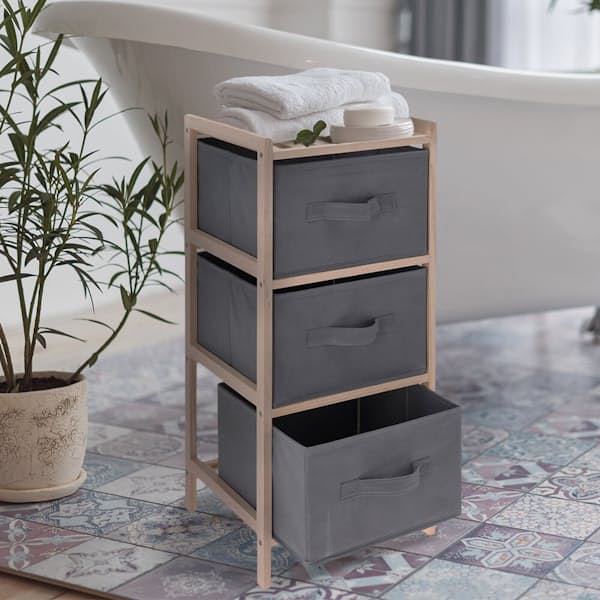 3 Non-Woven Drawer Pinewood Storage Cabinet