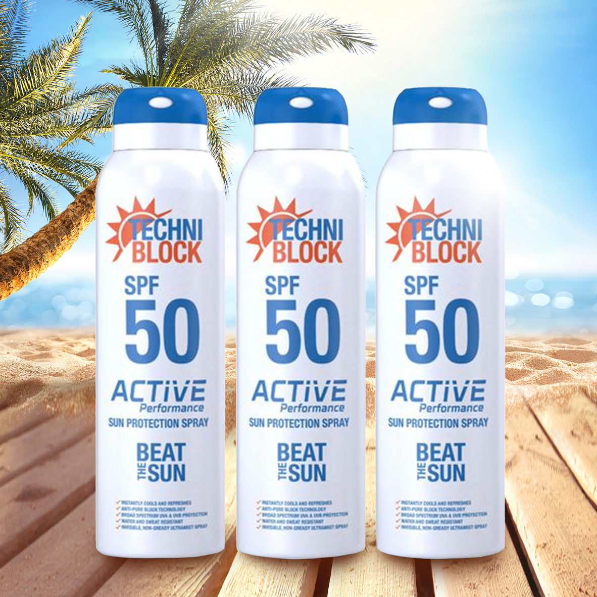 62 off on 3x 150ml Active Performance Aerosol Sun Protection Sprays
