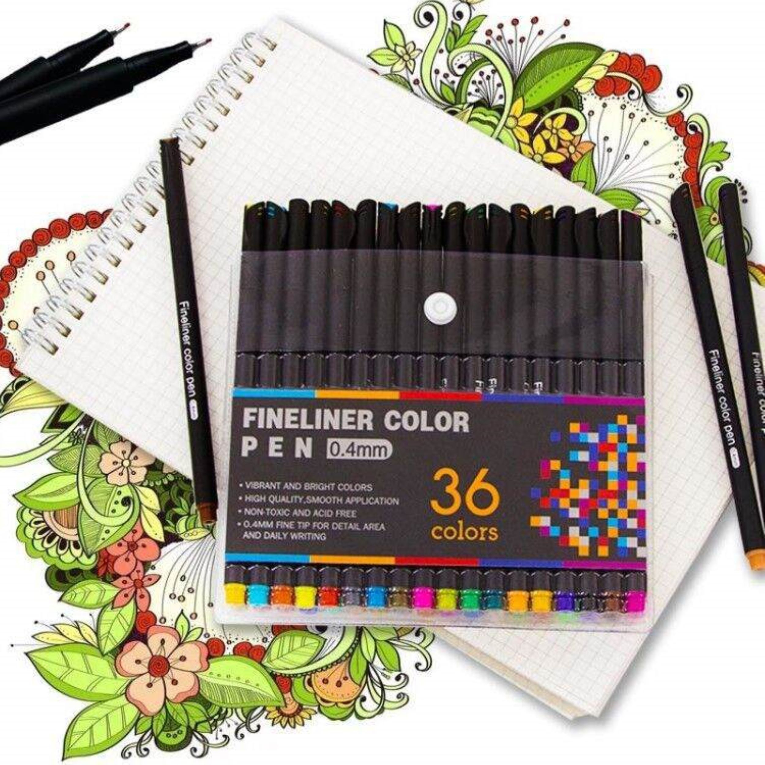 36-Piece Coloured Fineliner Pen Set