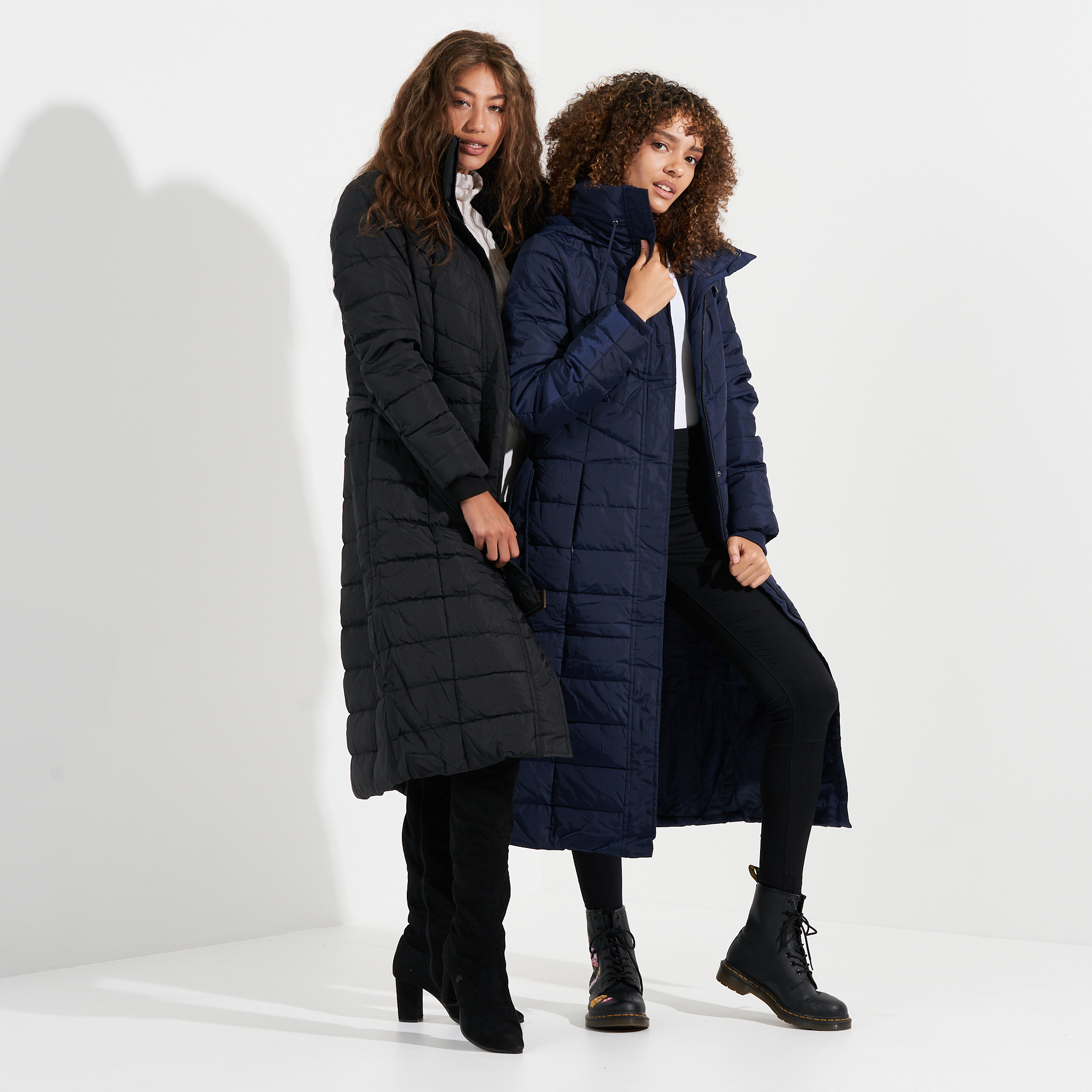 longline padded belted coat