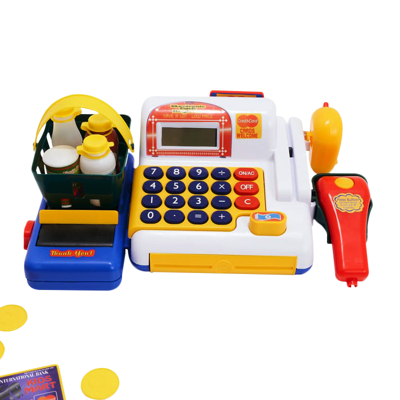 deluxe toy cash register with conveyor belt scanner