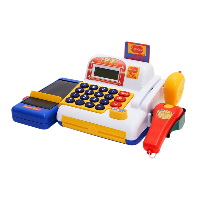 deluxe toy cash register with conveyor belt scanner