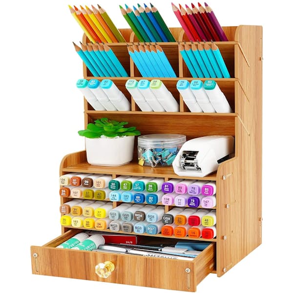 17 Compartment Wooden Desktop Stationery Organiser