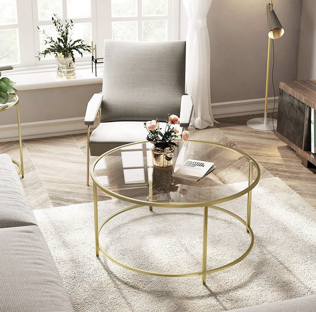 gold glass circle coffee table