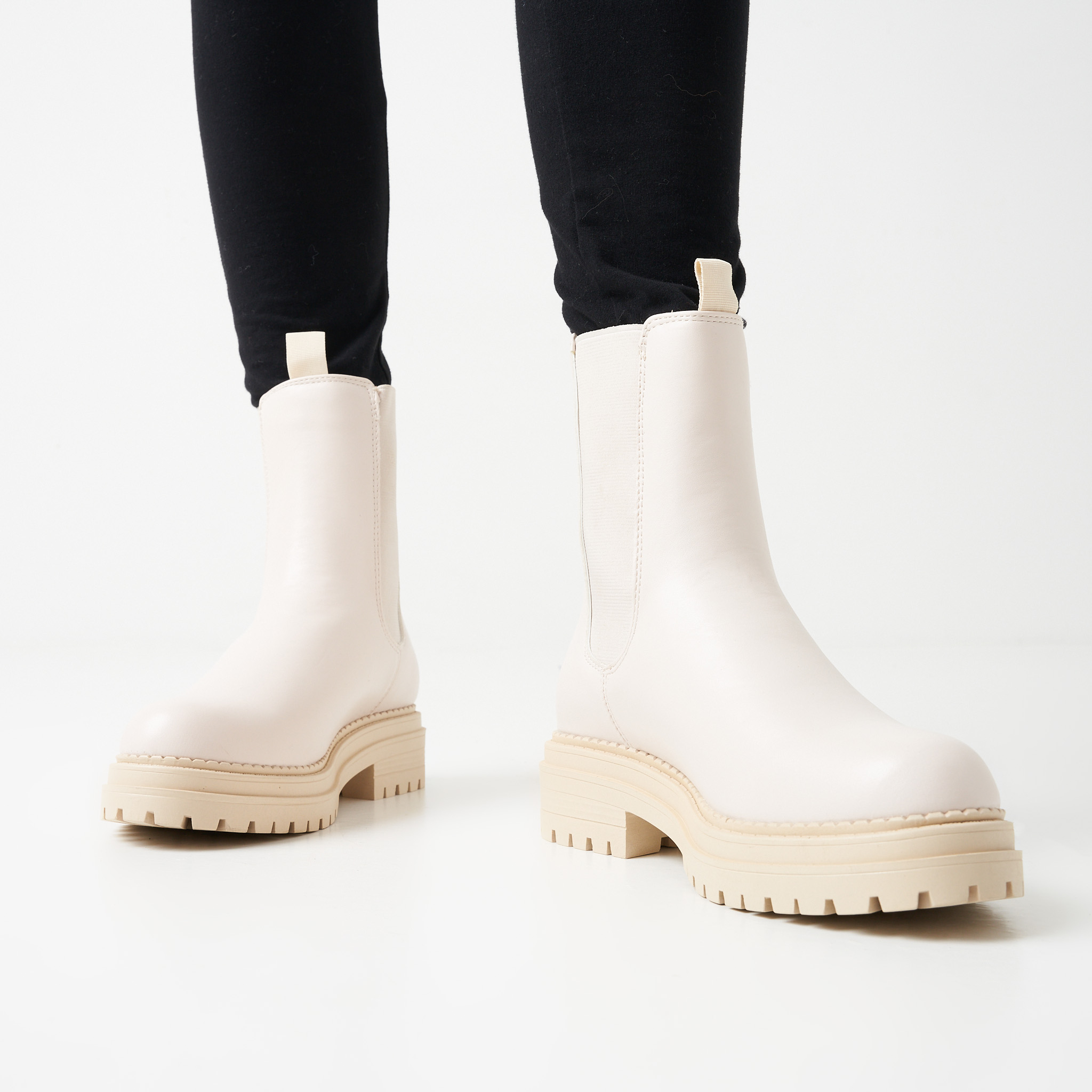 ladies cream chunky boots